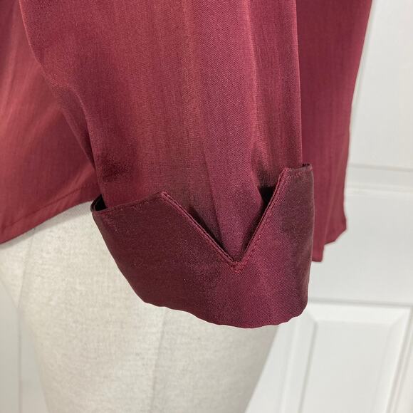 Burgundy button down shirt Alice & Trixie ladies medium cuffed 3/4 sleeve blouse - Picture 6 of 10